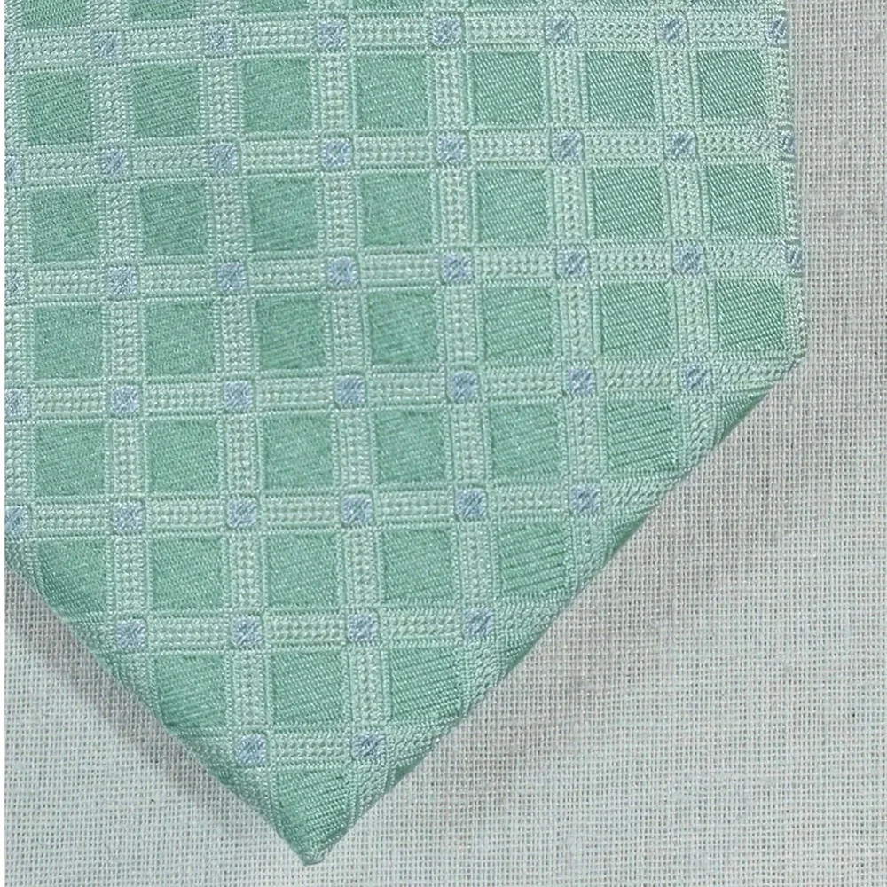 Michael Kors Mens Tie One Size Green Longboat Grid Silk Blend Necktie NWT